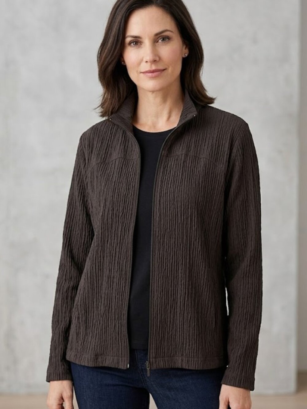 Orvis Full Zip Zipper Crepe Material Long Sleeve Lightweight Solid Jacket Petite